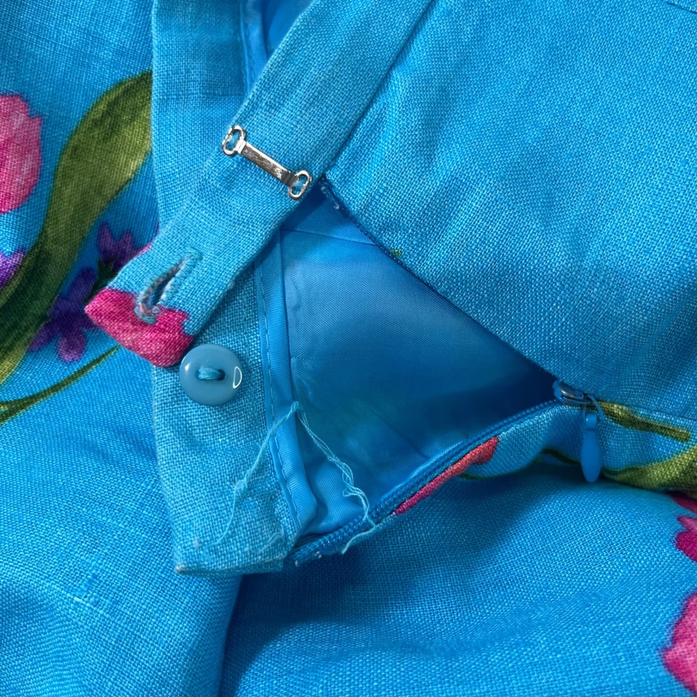 Vtg Talbots Pants Womens Sz 8 Blue Floral Linen Wide Leg Cottage Resort Coastal - Picture 4 of 9